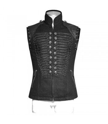 Men Sleeveless Military Jacket Gothic Black Military Style Vest 